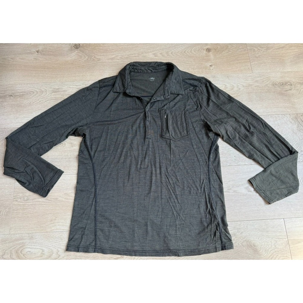 Mens NAU long sleeve snap button henley green base layer merino wool sz L